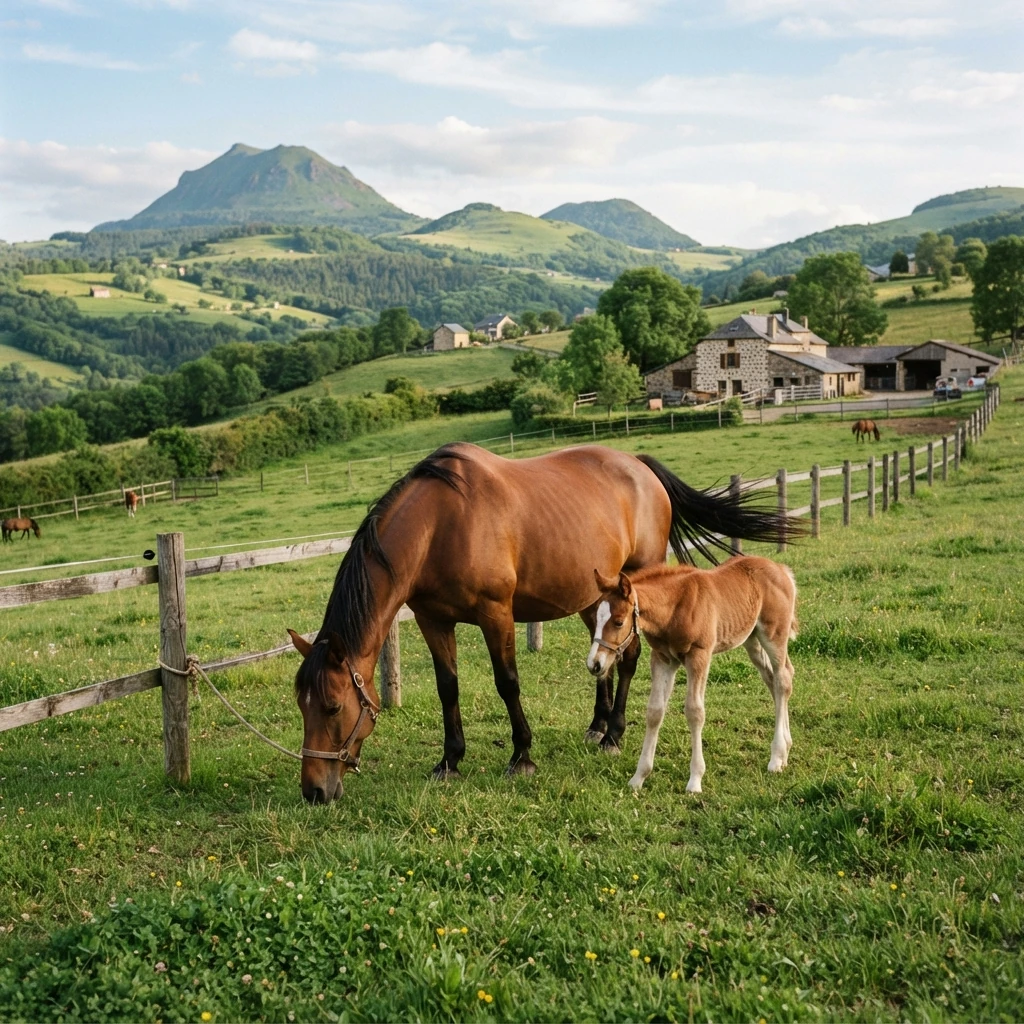 Élevage de chevaux au élavage des Auvergnes de Villemonteix, Bromont-Lamothe